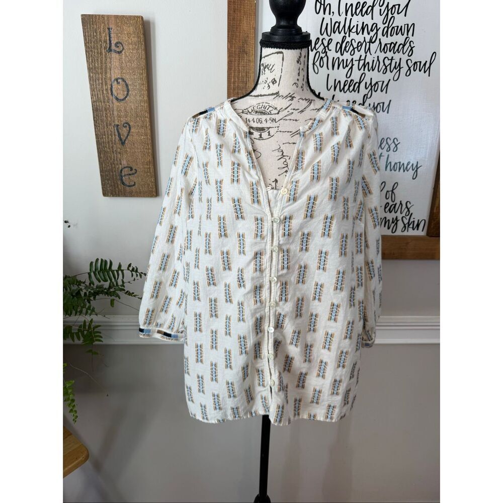 J. Jill Pure Jill Women's Easy Button Front Embroidered Blouse Off-White Medium